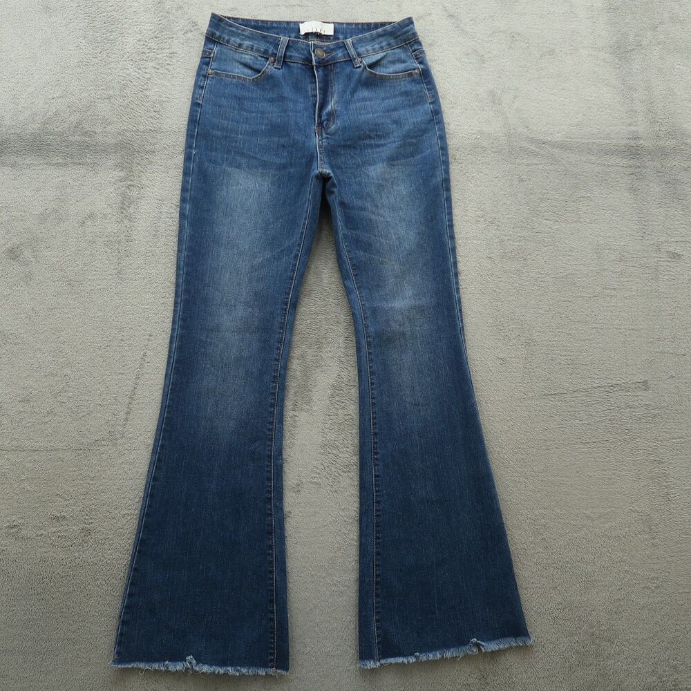 THRILL Jeans Junior's Size 7 Blue Mid-Rise Flare Denim 32" Inseam Stretch